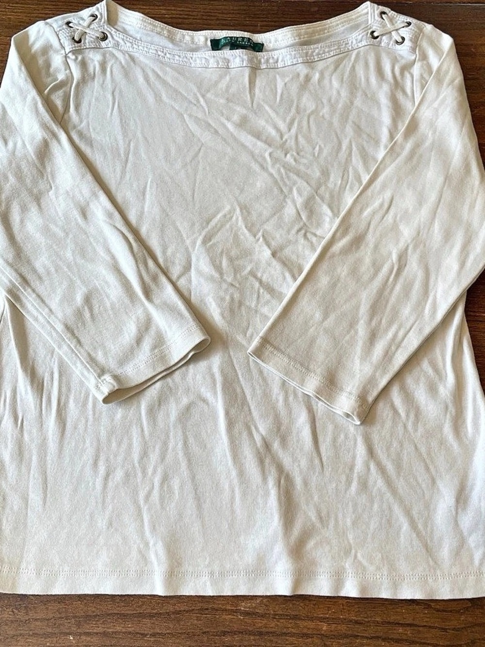 Lauren Ralph Lauren Long Sleeve Lace-Up Neck Top in White Size Large